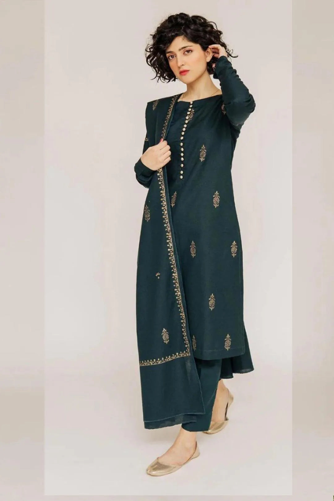 Green Embroidered Lawn 3Pcs Set for Women