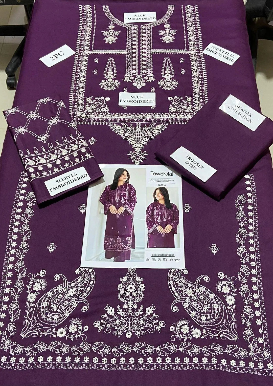 Purple Embroidered Tawakal Kurta Set for Women