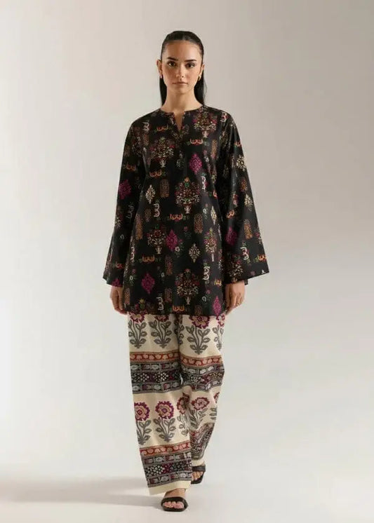 Stylish Printed Lawn Shirt and Trouser Set - 2 Pcs in Black