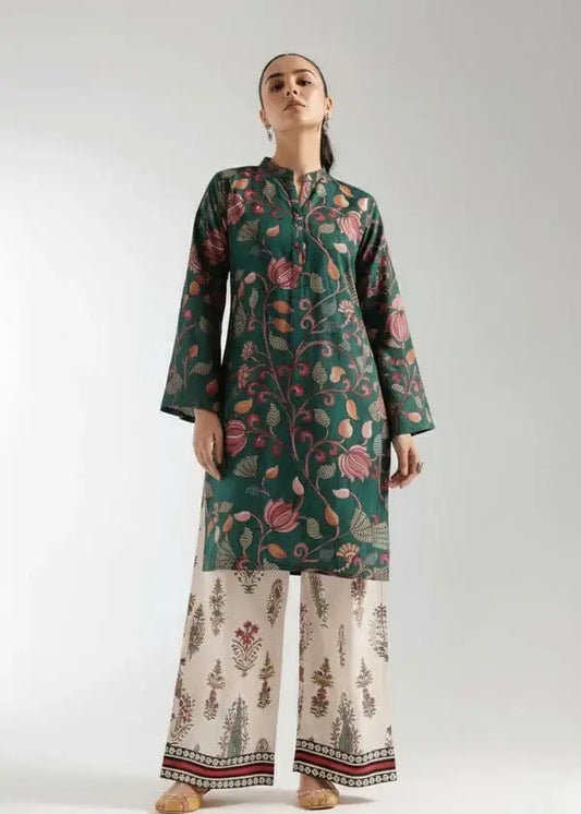 Green Printed Lawn Shirt and Trouser Set - 2 Pcs