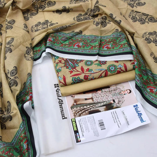 3-Piece Printed Lawn Suit Green Floral Eid Wear