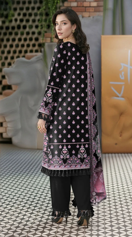 Black Printed Lawn 3Pcs Women Suit Set