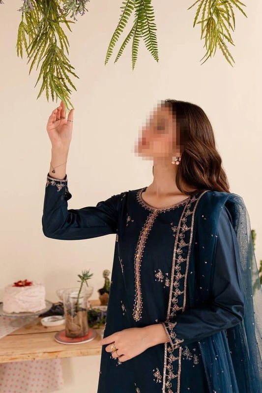 3-Piece Embroidered Dhanak Suit for Women