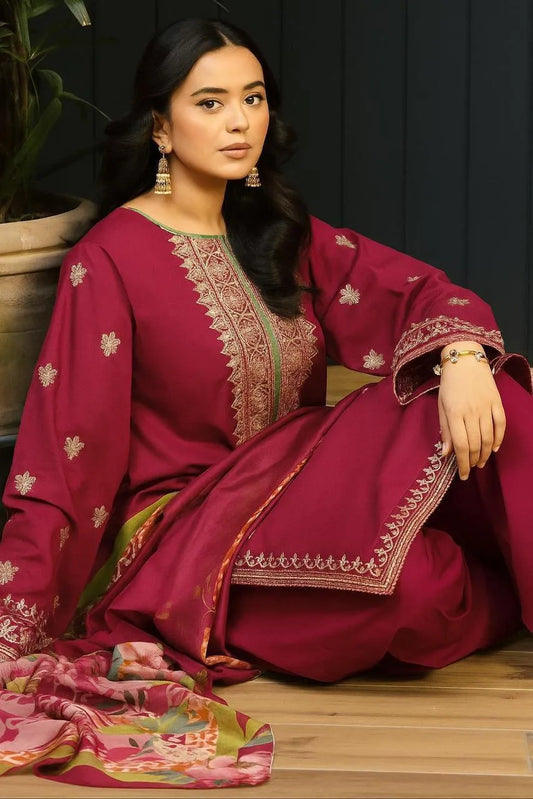 Pink Embroidered 3-Piece Lawn Suit for Women