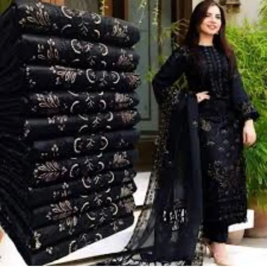 Black Embroidered 3-Piece Lawn Suit for Women