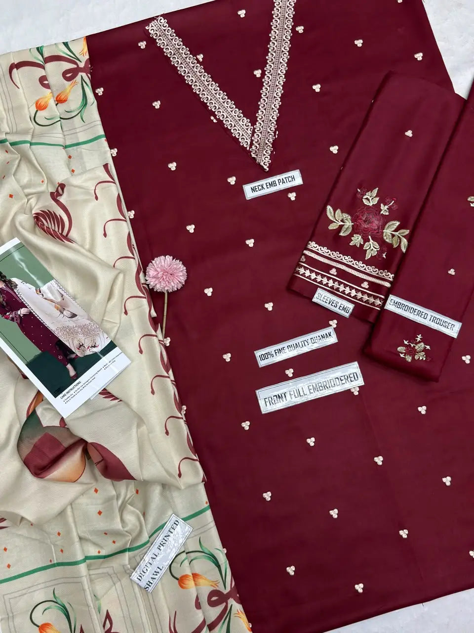 3 Pcs Women's Unstitched Embroidered Suit