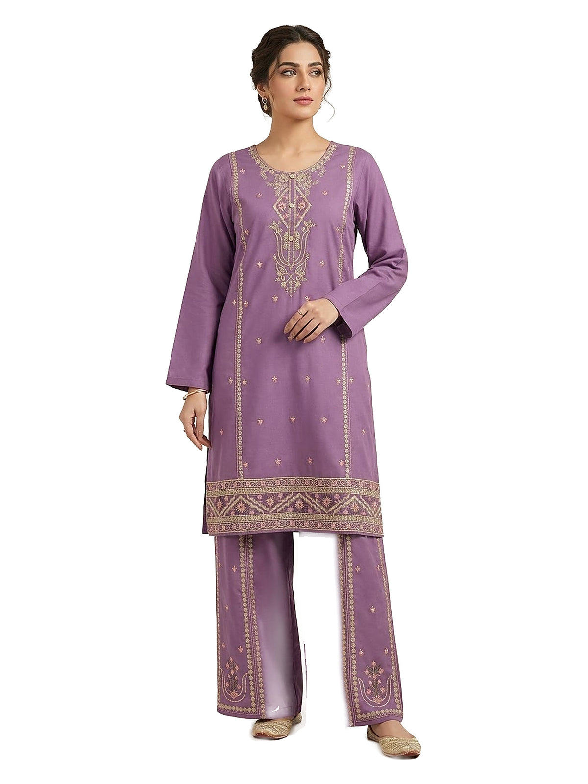 Lilac Gold Embroidered 2 Pcs Stitched Suit