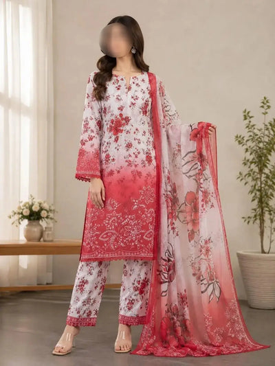 3 Pcs Women's Unstitched Chikankari Embroidered Suit