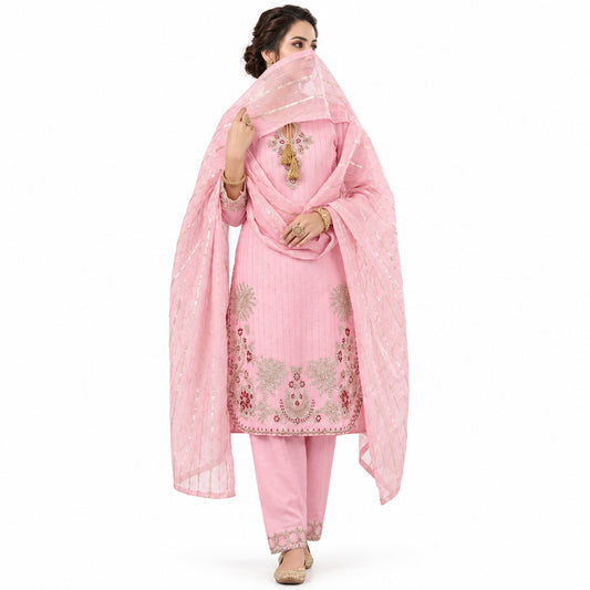 Pink Embroidered Pakistani Traditional Suit with Shawl