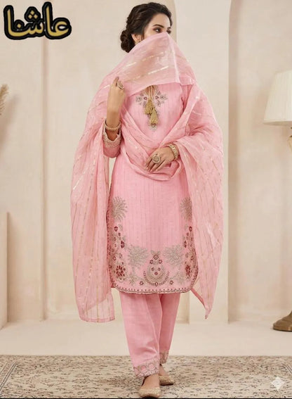 Pink Embroidered Pakistani Traditional Suit with Shawl