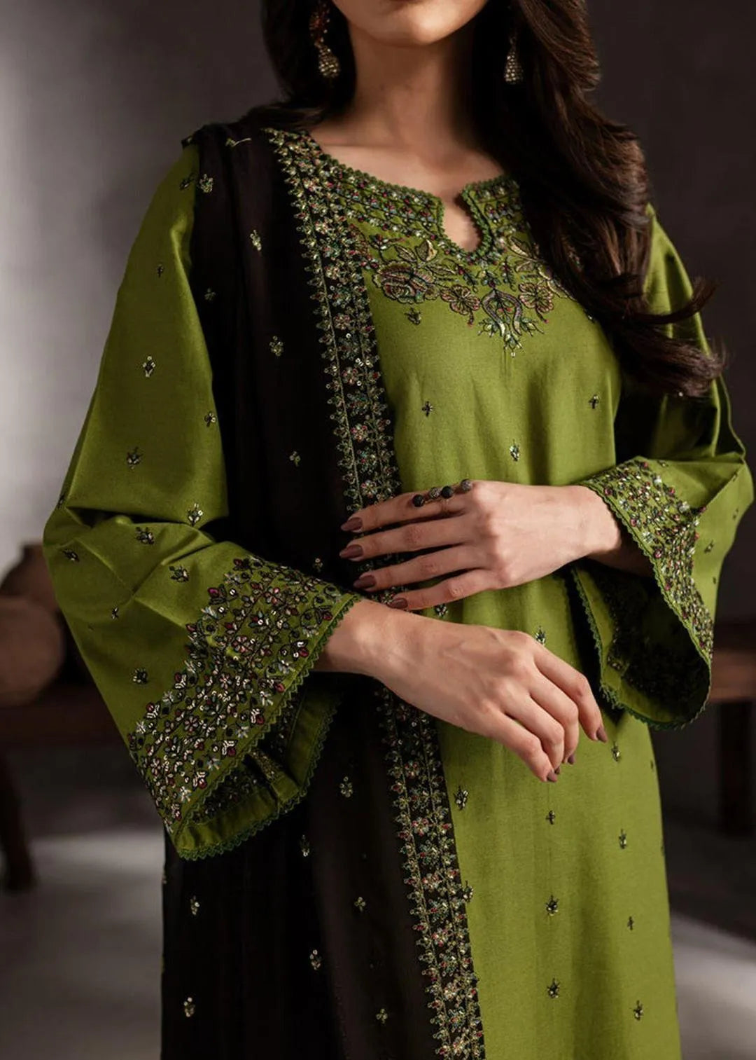 ALLHAMDULILLAH SUMMER COLLECTION BATIK Stuff: All Hameddulillah Summer Batik Suit Green Black Embroidered
