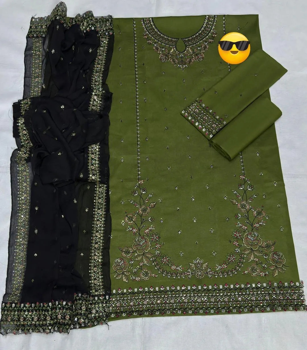 ALLHAMDULILLAH SUMMER COLLECTION BATIK Stuff: All Hameddulillah Summer Batik Suit Green Black Embroidered