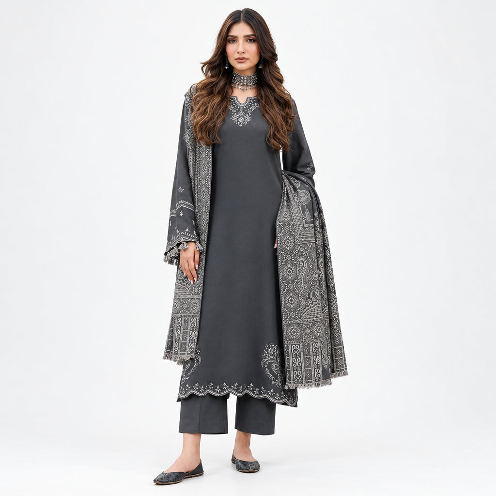 3 Pcs Unstitched Embroidered Suit