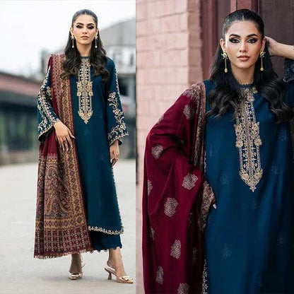Blue Embroidered 3 Pcs Lawn Suit for Eid & Parties