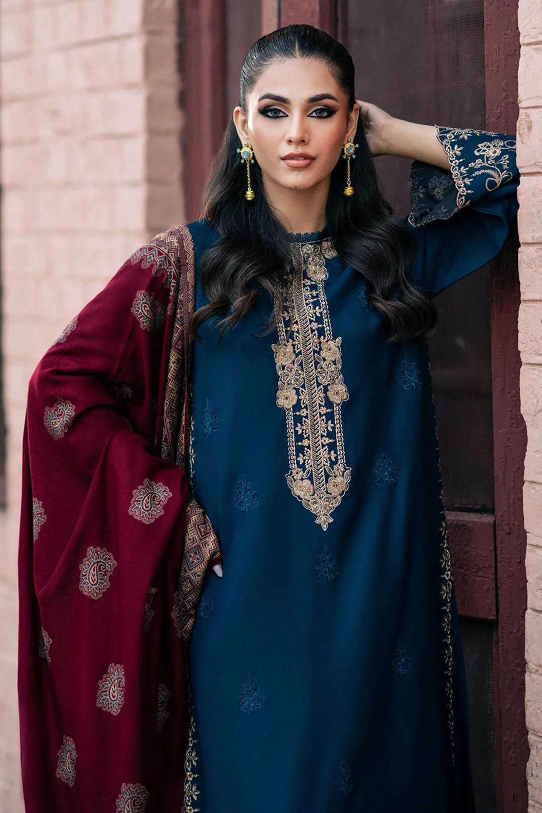 Blue Embroidered 3 Pcs Lawn Suit for Eid & Parties