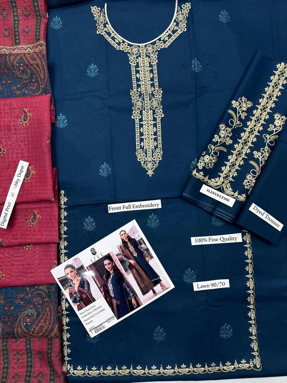 Blue Embroidered 3 Pcs Lawn Suit for Eid & Parties