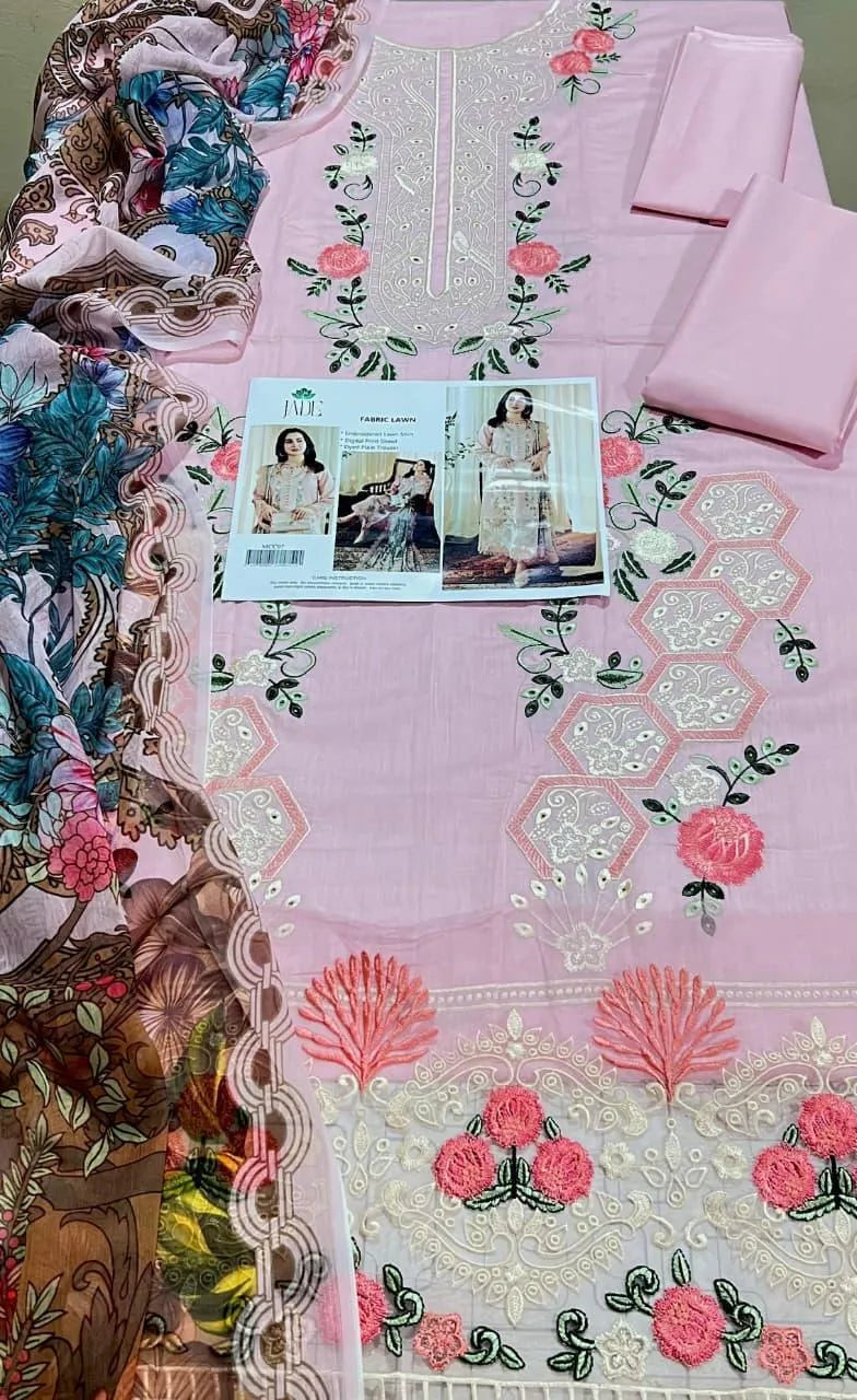 Pink Chikankari Lawn 3Pcs Suit with Digital Print Dupatta