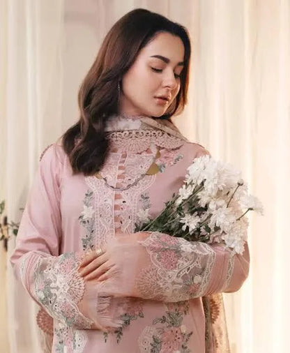 Pink Chikankari Lawn 3Pcs Suit with Digital Print Dupatta