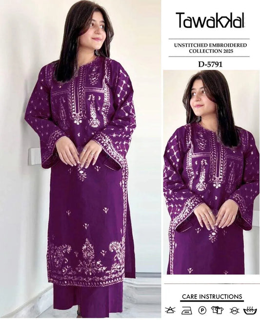 Purple Embroidered Tawakal Kurta Set for Women