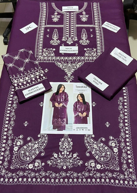 Purple Embroidered Tawakal Kurta Set for Women