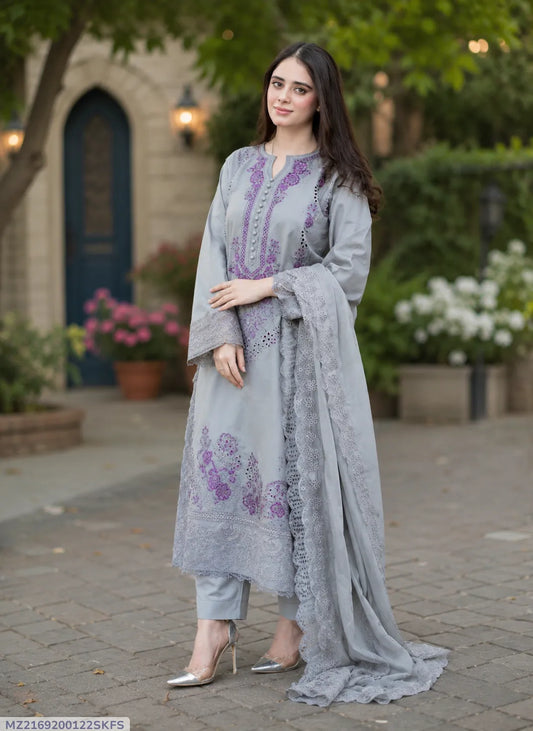 Grey Chikankari 3-Piece Women's Suit Set