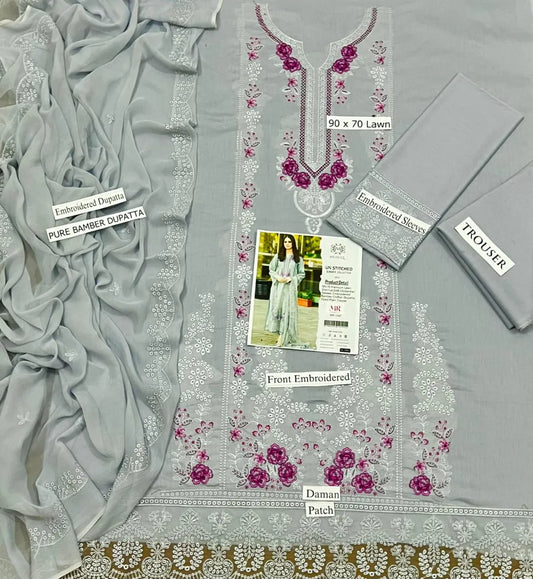 Grey Chikankari 3-Piece Women's Suit Set