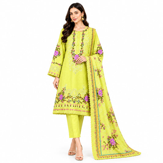 3 Pcs Women's Unstitched Embroidered Suit