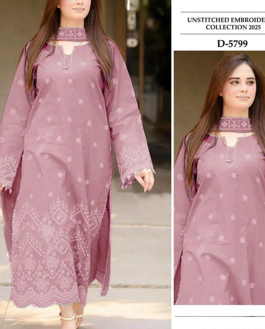 Pink Embroidered Lawn 2Pcs Suit Set for Women Eid Weddings