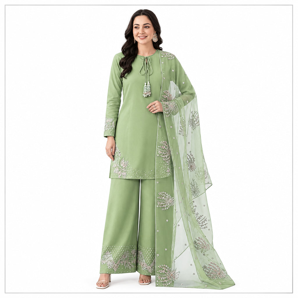 Silver Gold Sequence Embroidered 3Pc Suit Set