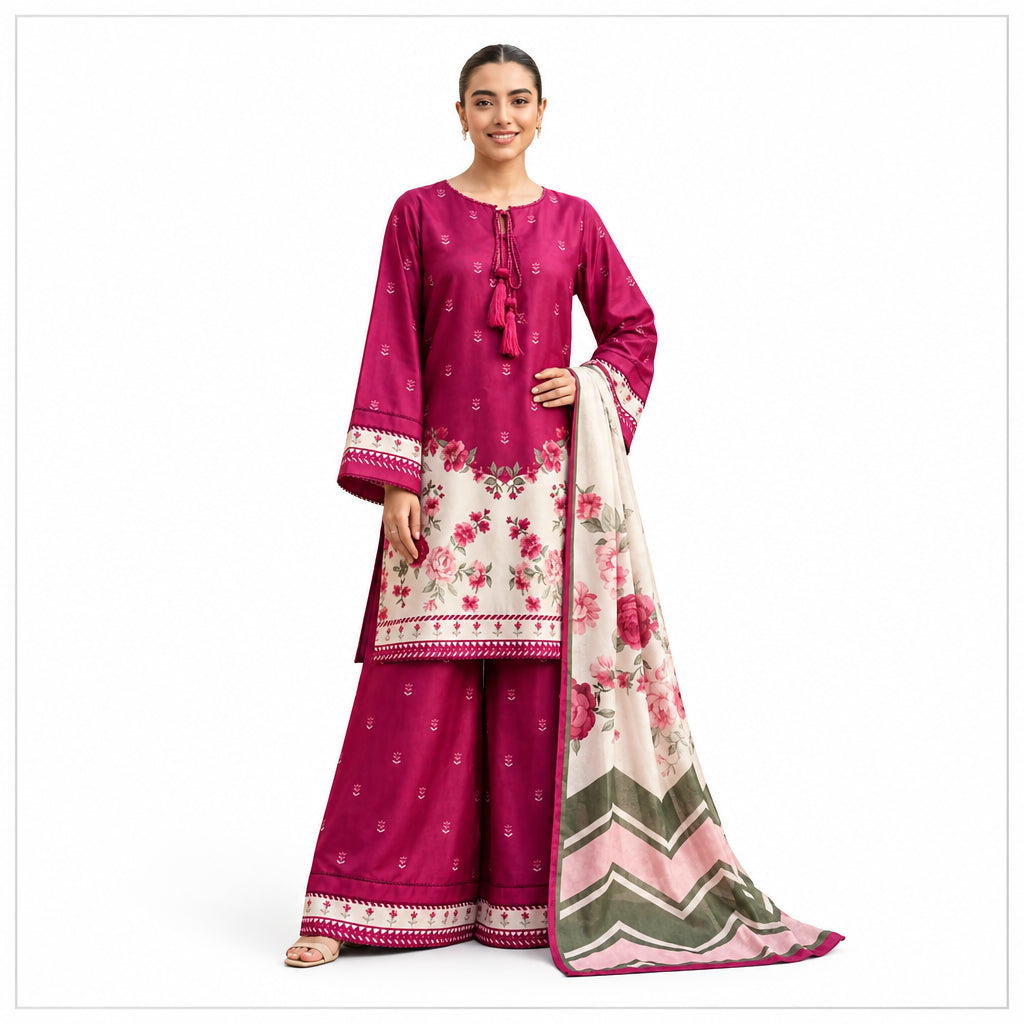 Beautifully Printed Silk Suit for Women - 3 Pcs Set