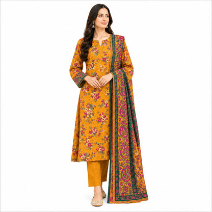 Mausammry Linen 2026 3 Piece Suit | Printed Linen Shirt, Printed Linen Dupatta & Dyed Linen Trouser | Original