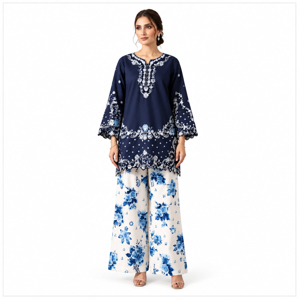 2 Pcs Women’s Stitched Cotton Embroidered Suit