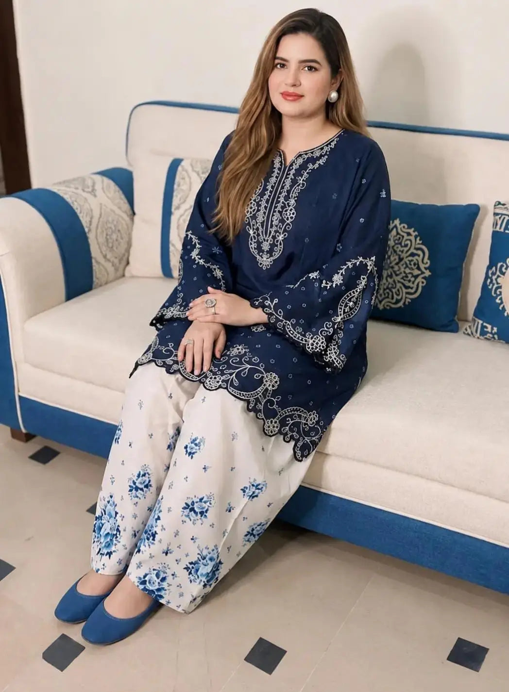 2 Pcs Women’s Stitched Cotton Embroidered Suit