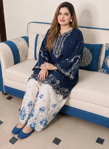2 Pcs Women’s Stitched Cotton Embroidered Suit