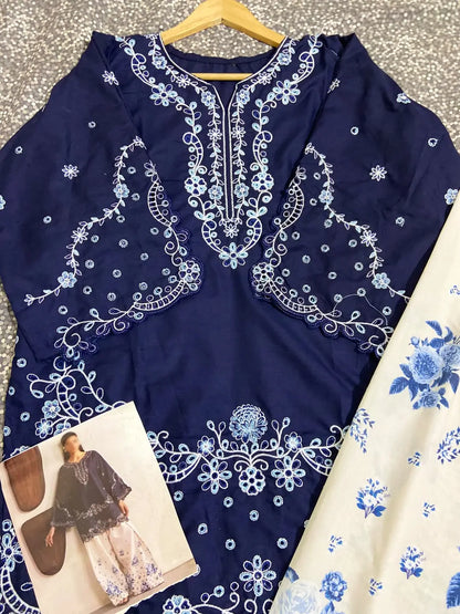 2 Pcs Women’s Stitched Cotton Embroidered Suit