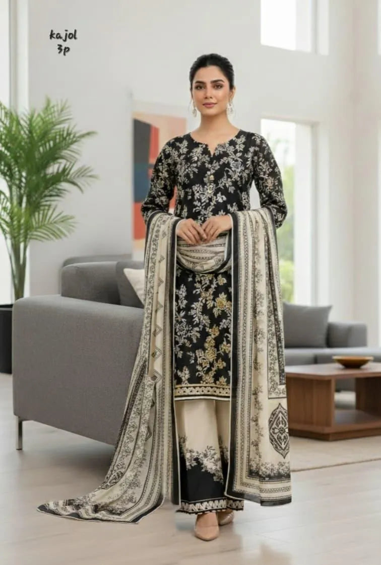 Women's 3Pcs Arabic Lawn Printed Suit Multicolor