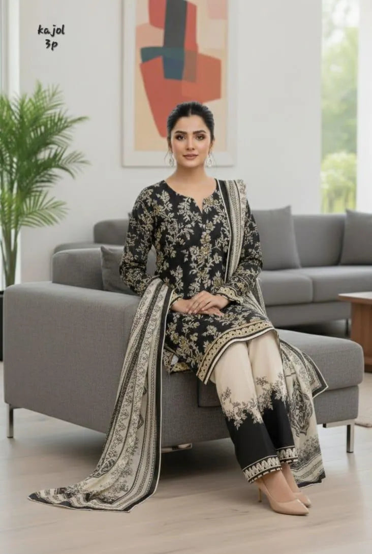 Women's 3Pcs Arabic Lawn Printed Suit Multicolor