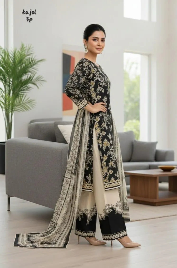 Women's 3Pcs Arabic Lawn Printed Suit Multicolor