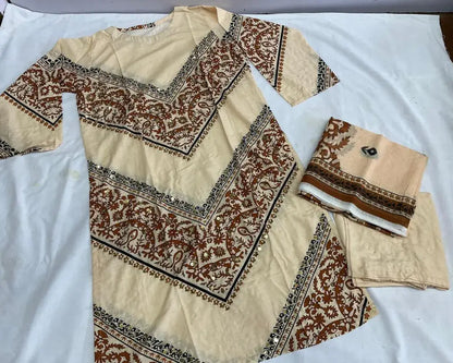3 Pcs Women's Stitched Grip Silk Printed Suit (SANA)