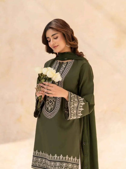 3 Pcs Women's Stitched Cotton Embroidered Suit