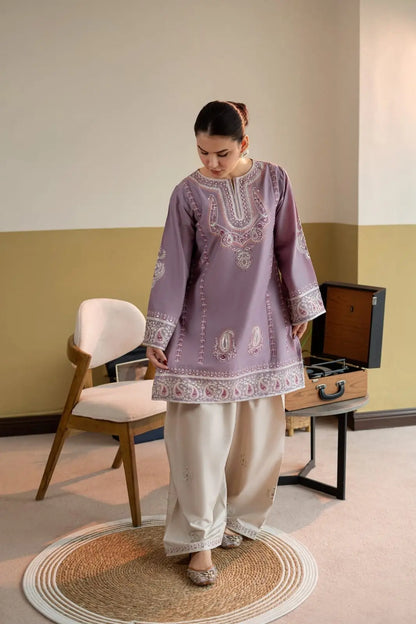 Moon Light 2 Pcs Women's Stitched Linen Embroidered Shirt And Trouser