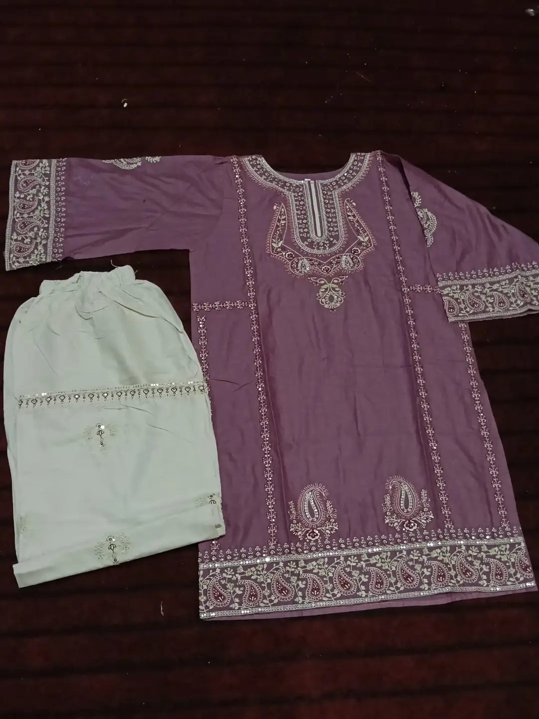 Moon Light 2 Pcs Women's Stitched Linen Embroidered Shirt And Trouser