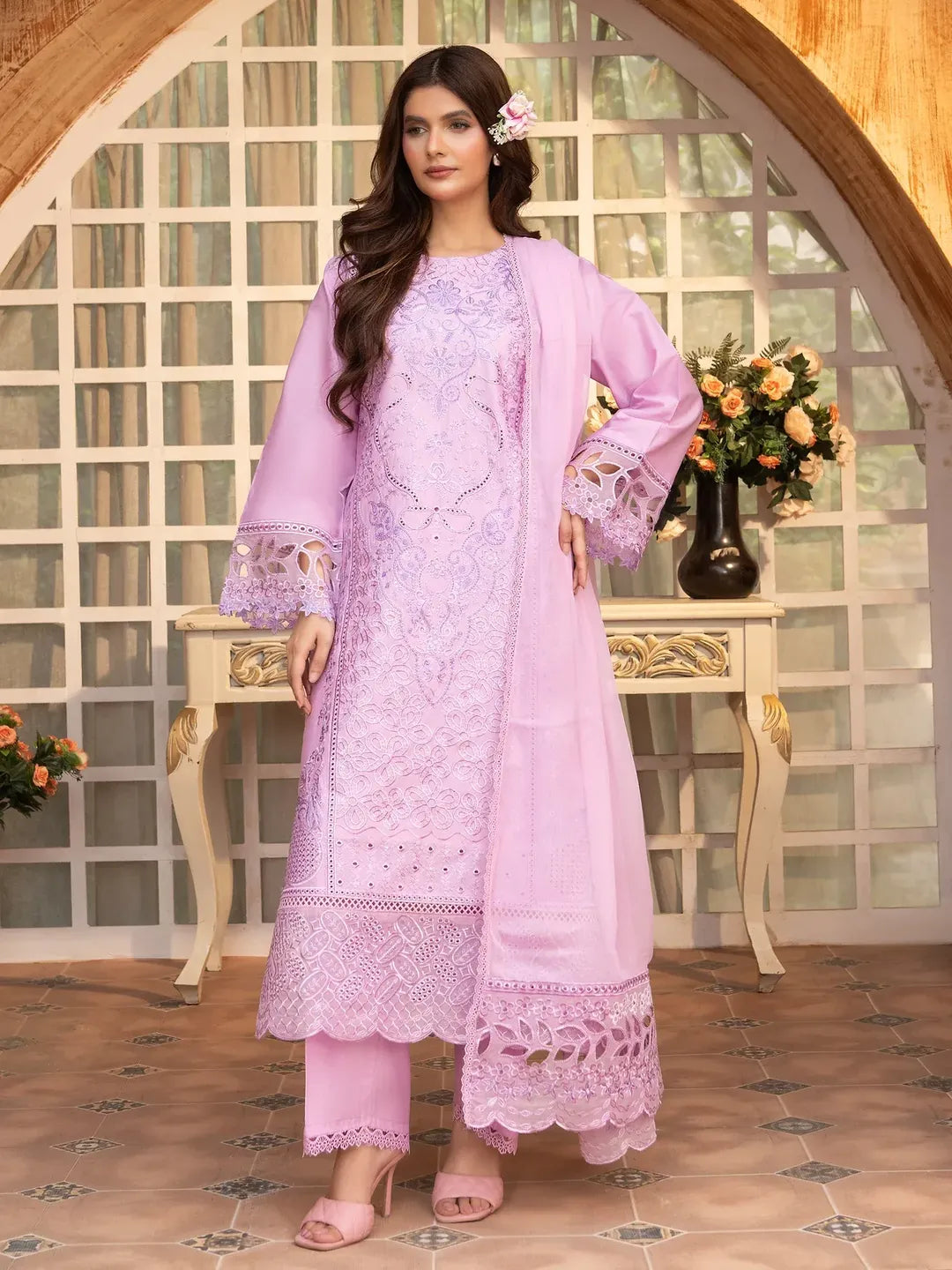 Simt - U3A Stylish Lilac Embroidered Women's Stitched Suit - 3 Pcs Set