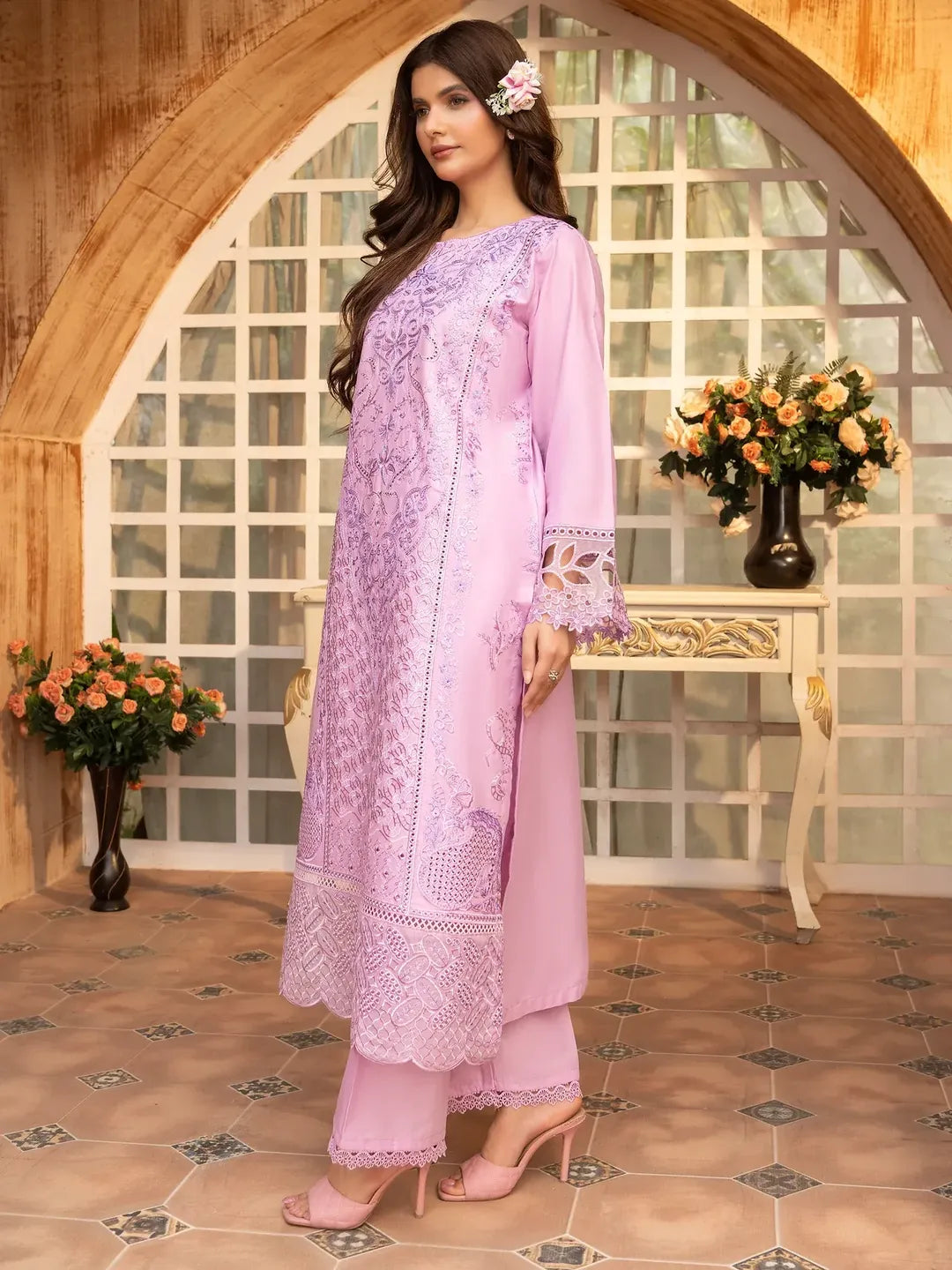 Simt - U3A Stylish Lilac Embroidered Women's Stitched Suit - 3 Pcs Set