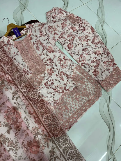 3 Pcs Women's Stitched Lawn Embroidered Suit