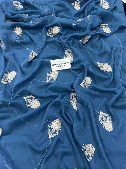 3-Piece Embroidered Blue Lawn Suit for Eid