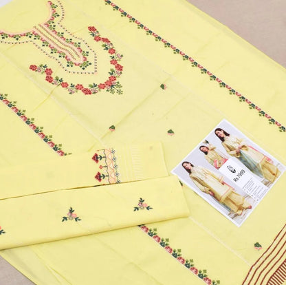 Unstitched 3-Piece Lawn Suit Yellow Eid Party Wear