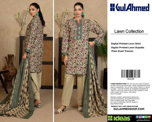 3-Piece Printed Lawn Suit Green Floral Eid Wear