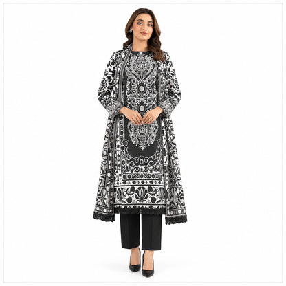 Black & White Printed 3-Piece Karandi Suit for Women
