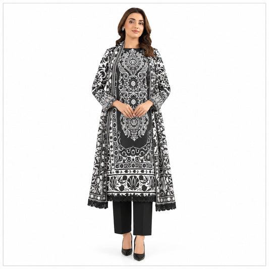 Black & White Printed 3-Piece Karandi Suit for Women